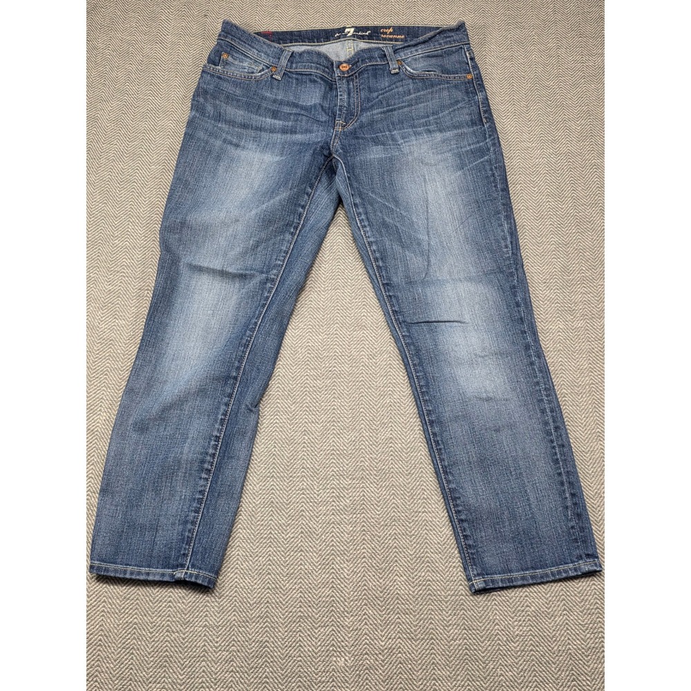 7 For All Mankind Roxanne Crop Jeans Womens 30 Medium Wash‎ Blue Slim Straight